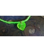 Heart Uranium glass necklace vaseline glass beads handmade #24058 - $702.72 MXN