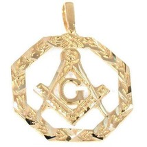 14K Gold Freemason Charm 25mm x 18.5mm &amp; 18&quot; 14K Gold Chain Fashion Jewelry - £118.80 GBP
