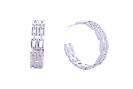 Wide Chain Link 14k White Gold Dipped Circle Hoop Earrings Handmade Jewelry - £30.46 GBP