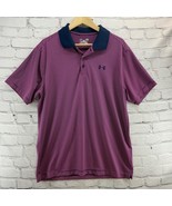 Under Armour Polo Shirt Mens Sz L Golf Striped Pink Blue Heat Gear Loose - £20.38 GBP