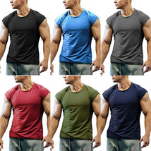 Mens Summer Vest Singlet Gym Sports Tank Tops Fitness Cap Sleeve Muscle T-Shirt - £11.77 GBP