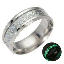 Glow in the Dark Modern Skull Ring Stainless Steel Gothic Wedding Band Size 6-13 - £15.71 GBP