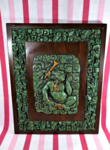 Vintage El-arte Azteca 3D Mayan Aztec Ancient God Malachite &amp; Wood Wall ... - $100.00