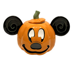 Disney Parks Mickey Mouse Jack O Lantern Ceramic Votive Candle Holder Ear Swirls - £31.97 GBP