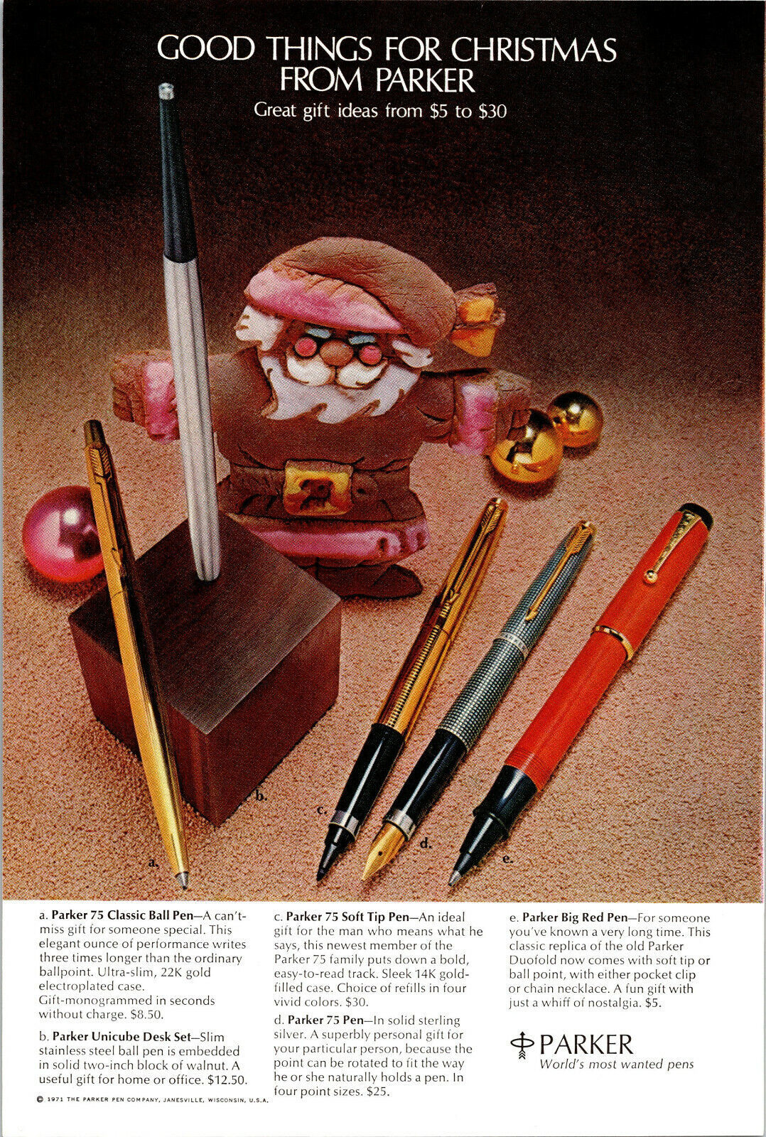 Vintage 1971 Good Things From Parker Pens Santa Print Ad Advertisement  - $5.22