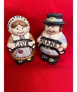 Vintage Bisque Salt &amp; Pepper Shakers Thanksgiving Pilgrims Hand Painted - €8,65 EUR