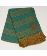 FIGUEROA Alpaca Wool SCARF SHAWL Tassels Blue Brown Chevron Made in Peru - £40.02 GBP