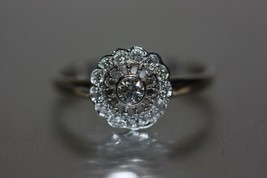 Fine 14K White Gold Filigree Deco Design Halo Ring Flower Diamond Band Size 6.5 - £291.55 GBP