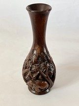 Hand Carved Wooden Vase with Elephants and Palm Trees - £11.99 GBP