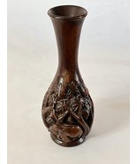 Hand Carved Wooden Vase with Elephants and Palm Trees - $20.34 CAD