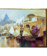PIETRO PICCOLI PALETTE KNIFE OIL ON CANVAS PAINTING ABSTRACT SAILBOATS S... - $540.00