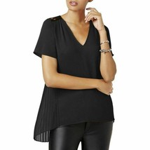 Michael Kors Pleated Back Hi-Lo Lace Yoke Detailed Top Blouse, Black, Small - £22.37 GBP