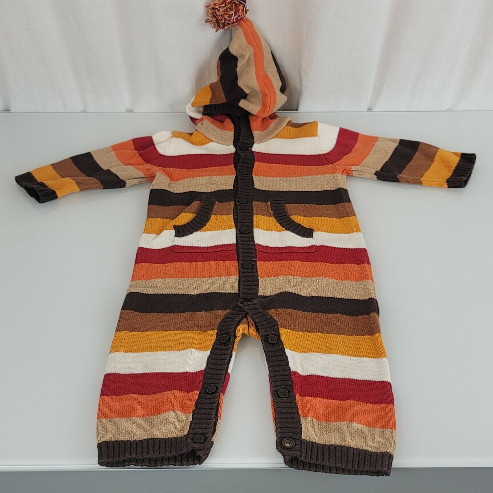 Primary image for Baby Gap Fall Stripe Cotton Sweater Romper Hoodie Unisex Boy Girl Orange 3-6 m