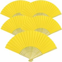 5pcs Lemon Yellew Paper Fans Lot of 5 Five Folding Hand Fan Wedding Bamb... - $7.95