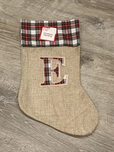 NEW Letter &quot;E&quot; Felt Monogram on Brown Burlap Stocking Initial 18&quot; Holiday Style - £7.09 GBP