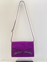 Bruno Magli Purple Suede Leather Clutch w Shoulder Strap Dust Bag Italy Vintage - £67.49 GBP