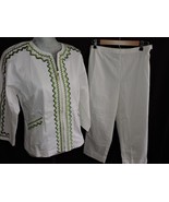 Bob Mackie Wearable Art 2 Piece Pant Set White Jacket Cruise Summer Outf... - £35.96 GBP