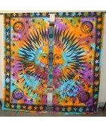Tie Dye Good Morning Sun Moon Print Cotton Curtain Set Drape, Boho Windo... - £22.36 GBP+