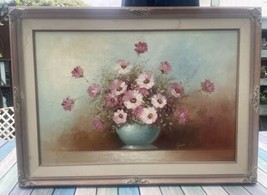 Large Framed Pretty Floral Flowers Still Life Oil on Canvas Robert Cox - £455.74 GBP