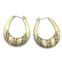 LIZ CLAIBORNE hoop earrings light gold finish - stamped floral hinge back - $15.00