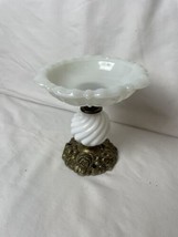 Vintage Milk Glass Pedestal Candy Dish, Soap Dish, Hollywood Regency Style - £28.65 GBP