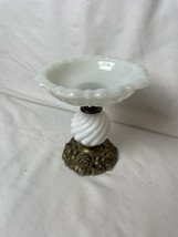 Vintage Milk Glass Pedestal Candy Dish, Soap Dish, Hollywood Regency Style - £29.29 GBP