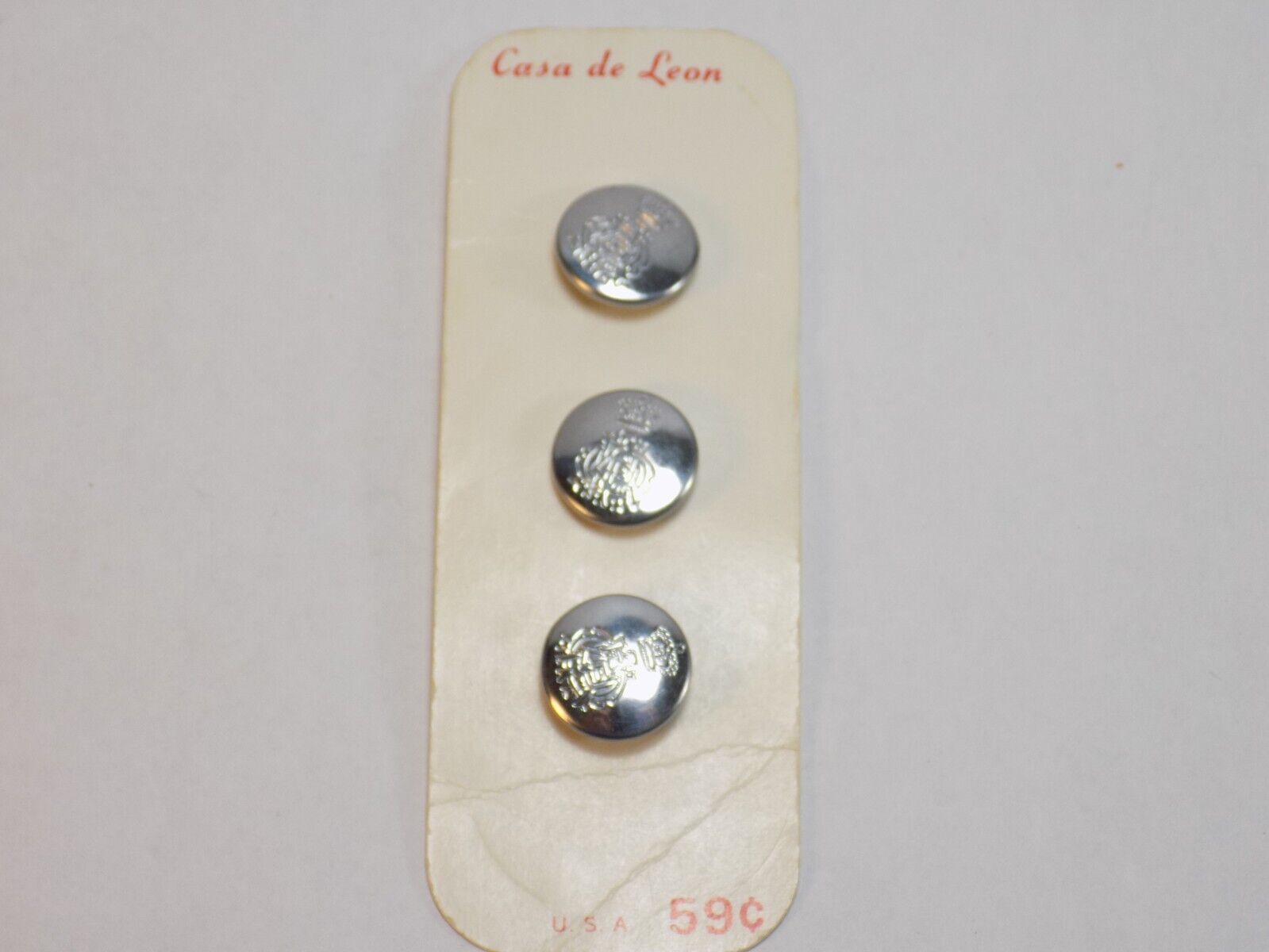 VINTAGE BUTTONS NEW OLD STOCK CASA DE LEON 3 SILVER CROWN OVER MONOGRAM - $7.91
