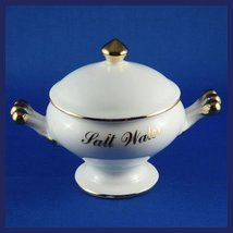 Israel Giftware Design Salt Water Dish Porcelain White with Gold Trim Si... - $35.64
