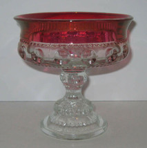 Tiffin King&#39;s Crown Ruby Red Cranberry Flash Thumbprint 5&quot; Footed Compote Candy - £8.78 GBP