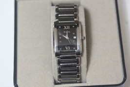 Bulova Quartz 96B73 Rectangle Case S. Steel Black Dial Watch 33mm Fits 6&quot; Wrist - £67.11 GBP