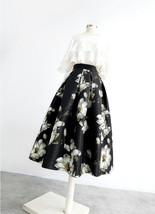 Black Floral Skirt Outfit, Womens Black Pleated Midi Skirt,Plus Size High Waist  image 3