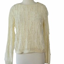 The Limited Womens Sweater Size M Cream Ivory Flirty Fringe Long Sleeve Knit Top - £9.17 GBP
