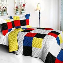 [Smashing Patchword - A] Vermicelli-Quilted Patchwork Quilt Set Full/Queen - £79.39 GBP