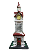 Xmas Village Clock Tower Vintage Ceramic Cobblestone Red Tile Roof Light Access - £17.27 GBP