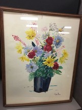 Vintage Signed Evelyn Russo Watercolor Still Life Bouquet of Flowers Framed - £87.57 GBP