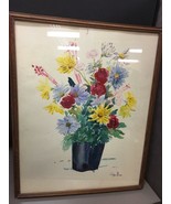 Vintage Signed Evelyn Russo Watercolor Still Life Bouquet of Flowers Framed - £88.00 GBP