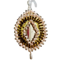 Vintage Pink Velvet Wrapped Mirrored Push Pin Christmas Ornament Victorian Style - £15.81 GBP