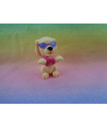 Plastic Dollhouse Tan Puppy Dog Figure w/ Pink Scarf and Purple Sun Glasses - £1.97 GBP