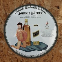 Vintage 1942 Johnnie Walker Black Label Whisky Porcelain Gas &amp; Oil Metal Sign - £98.29 GBP
