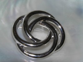 Vintage MONET Signed Interlocking Silvertone Circle Pin Brooch – marked on backs - £8.30 GBP