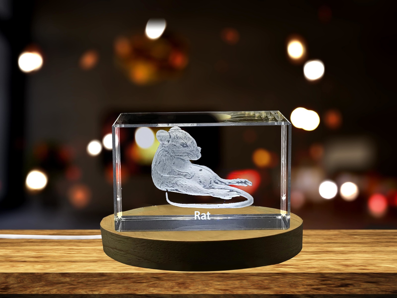 LED Base included | Intricately Engraved Rat  | 3D Engraved Crystal