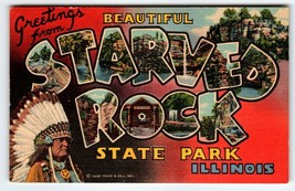 Greetings From Starved Rock State Park Illinois Large Letter Linen Postcard 1954 - £13.59 GBP