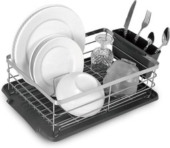 Kitchen Dish Drainer Elegant Black and Silver Dish Drying Rack Utensils Holder - £24.73 GBP