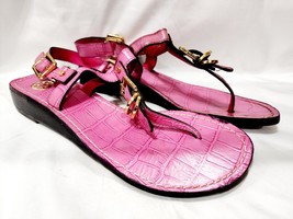 Tory Burch HOT PINK Sandal Ankle Strap Snake Skin Gold Buckle Thong 6 M ... - $74.99