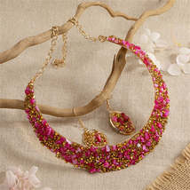 Rose Resin &amp; 18K Gold-Plated Oval Cluster Statement Necklace &amp; Drop Earrings - £13.36 GBP