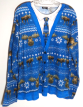 Briefly Stated Large Moose Mock Tie Cardigan Pajama PJ Top Soft Fleece H... - $9.85