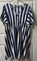 Shein Curve Striped Wrap Dress Womens Plus Size 3XL Blue White Striped F... - $19.75