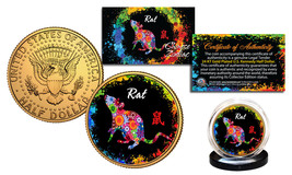 Chinese Zodiac PolyChrome Genuine JFK Half Dollar 24K Gold Plated Coin - RAT - £7.60 GBP
