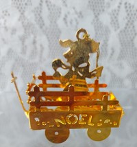 Danbury Mint Christmas Wagon Gold Plated Ornament Puppy Dog Noel 1986 VTG 80&#39;s - $9.85