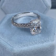 GIA Strahlender Kunstdiamanten Grown 2.08CT E-VVS2 Französisch Schnitt Pave Ring - £7,131.47 GBP